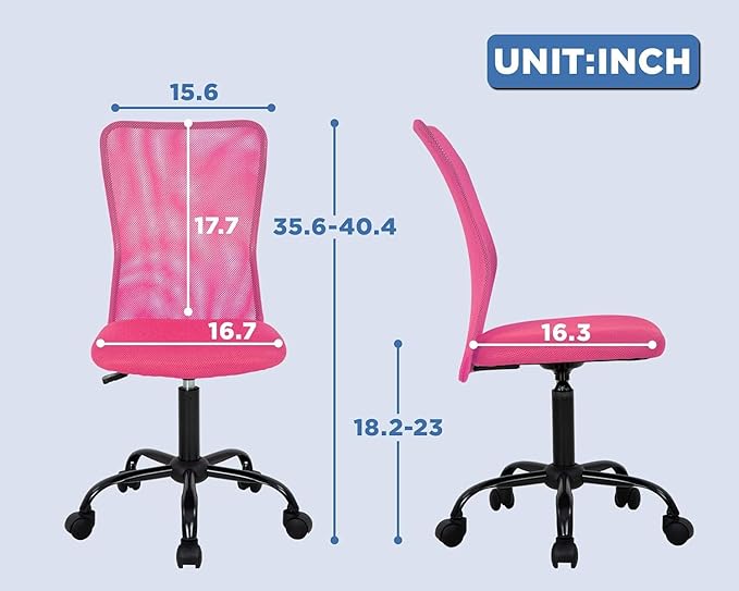 FDW Home Office Chair Mid Back Mesh Desk Chair Armless Computer Ergonomic Task Rolling Swivel Chair Back Support Adjustable Modern with Lumbar Support,Pink