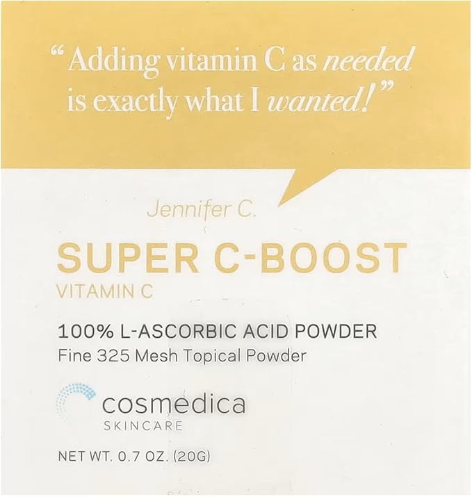 Cosmedica Skincare 100% L-Ascorbic Acid Powder- Vitamin C for Face, Custom Boost for Facial Serums, Hyaluronic Acid Serum, Moisturizer, Night Cream and Facial Toner 0.7 oz
