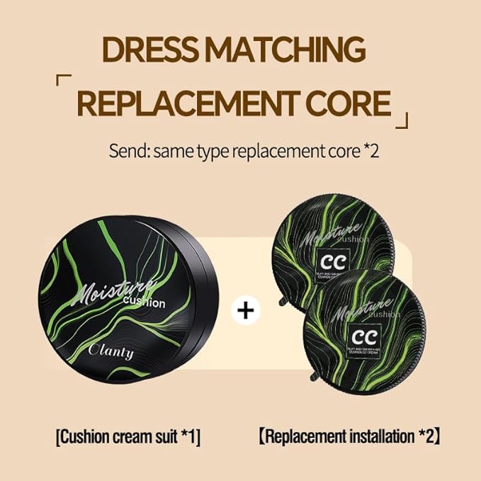 Moisture Cushion CC Cream Foundation for Mature Skin - Flawless Concealer BB Cream with Mushroom Sponge, Long-Lasting Waterproof Air Cushion, Natural (03# – Refill Kit (1 Full + 2 Refills))