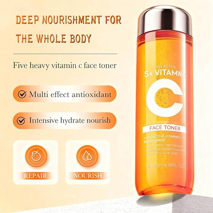 5X Vitamin C Toner, Hyaluronic Acid Facial, Suitable for Face, Arms, and Legs, Natural Ingredients, Powerfully Moisturizing, Face for Sensitive Skin (Face Vitamin C Toner for Women Anti Aging)