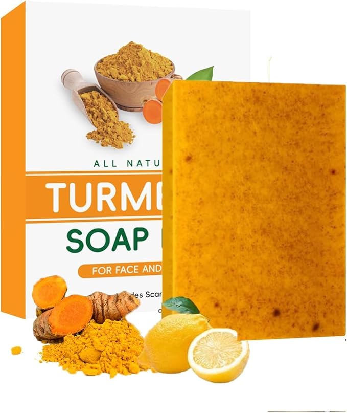 Natural turmeric soap, pure handmade turmeric soap for face and body, concealer to eliminate acne, pimples, and dark spots, moisturizer to erase fine lines, firming agent