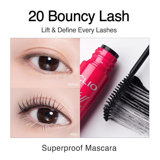 CLIO Kill Lash Superproof Mascara, Waterproof Lengthening Mascara with Precision Curved Brush, Soft Separated Curl, Smudge-Resistant Long Wear, Clean Flexible Definition (020 Bouncy Lash)
