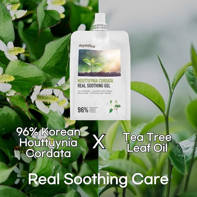 daymellow Heartleaf 96% Soothing Gel Houttuynia Cordata Real 10.58fl.oz/300g, Acne, Soothes, Redness Facial Soothing Gel Korean Skincare, Sunburn Moisture, Soothing and Calming, After Suncare, Cooling