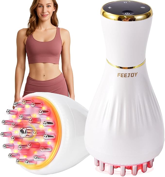 Lymphatic Drainage Massager & Massage Tool, Body Sculpting Machine & Fascia Blaster for Cellulite with Microcurrent, Light, Heat & Vibration, for Legs, Arms & Belly (White)