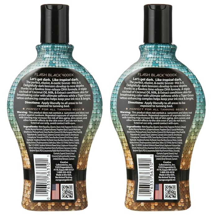 2-Pack European Gold Flash Black 4000X Indoor Tanning Lotion with Time-Release DHA Bronzers Tanning Bed Lotion and Outdoor Sun Tan lotion 12 fl oz
