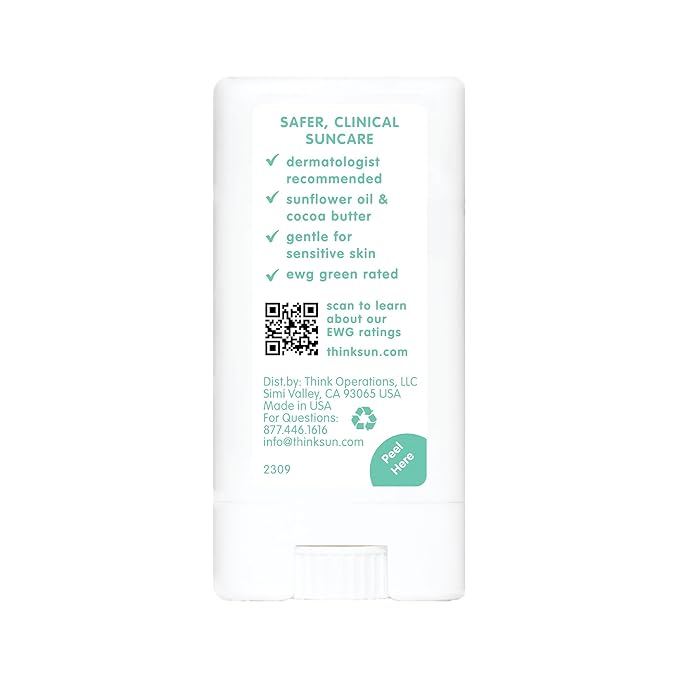 Thinksport Kids SPF 30 Mineral Sunscreen Stick, 0.64 Oz, Safe, Natural, Water Resistant Reef Safe Sunscreen for Children, Broad Spectrum UVA/UVB Sun Screen, Travel Stick for Sun Protection