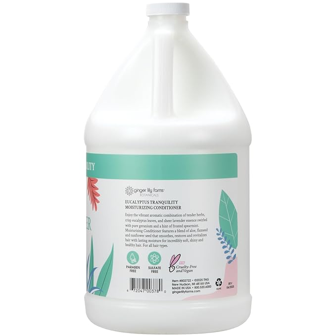 Ginger Lily Farms Botanicals Moisturizing Conditioner for Dry Hair, Eucalyptus Tranquility, 100% Vegan & Cruelty-Free, 1 Gallon (Pack of 4)