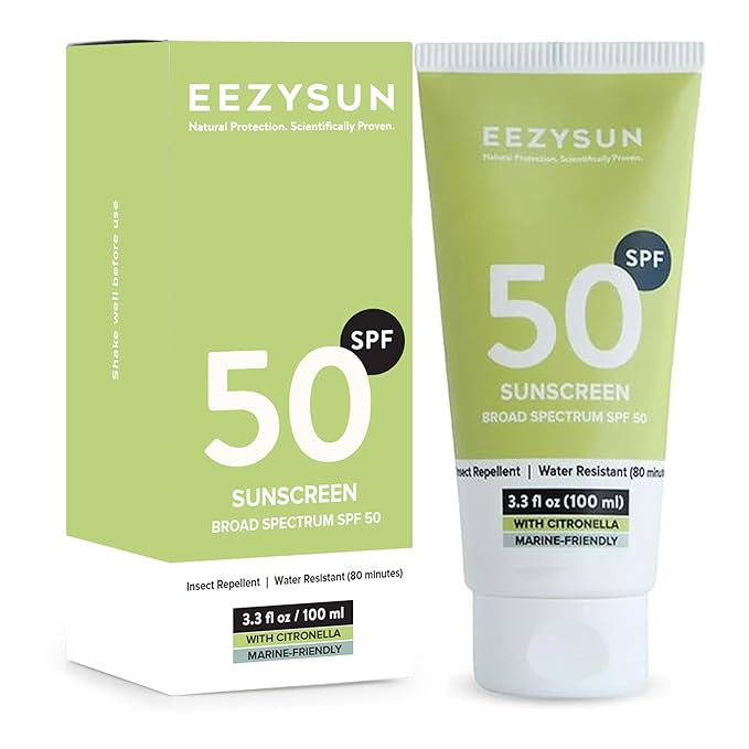 Sunscreen SPF50 with Insect Repellent - Water-Resistant Sunscreen Bug Repellent Combo with Citronella Oil, Lemongrass, Neem Oil - Vacation, Beach Essentials, Face & Body Sun Care - 3.3 fl oz