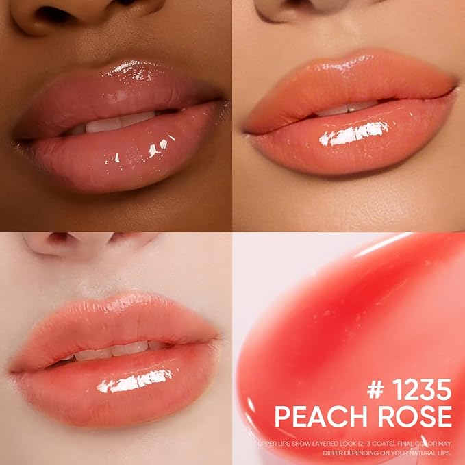 Peptide Brightening Lip Serum, Hydrating & Plumping Tinted Lip Gloss, Moisturizing Lip Balm with Polypeptides & Squalane for Glossy Sheer, Smooth Lips(05 Peach Rose)