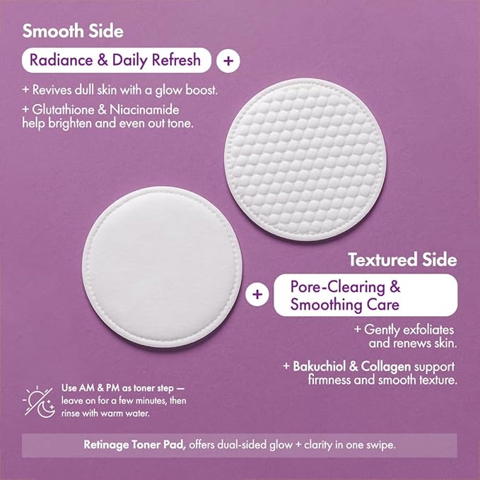 pH Lab Retinage Anti-Aging Toner Pad with Bakuchiol & Collagen, Gentle Face Pads for Smooth and Refreshed Skin, 60 Pads
