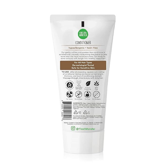 Fresh Monster Kids Hair Conditioner, Toxin-Free, Hypoallergenic & Natural, Hair Conditioner for Kids, Coconut (2 Pack, 6oz/each)