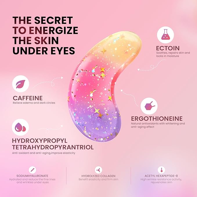 Under Eye Patches (48 Pairs) - Tri-color Glitter Eye Gel Pads for Dark Circles, Puffy Eyes, Under eye Bags, Wrinkles | Natural Collagen Under Eye Mask Patches, Easter Basket Stuffers