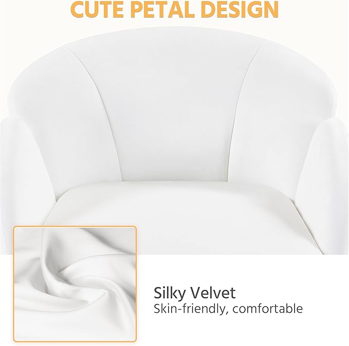Yaheetech Cute Desk Chair for Home Office, Adjustable Vanity Chair Modern Upholstered Chair Swivel Rolling Task Chair with Armrests for Work, Study, Living Room, Bedroom, Snowy