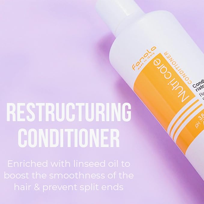 Fanola Restructuring Hair Conditioner for Women & Men - Hydrating Conditioner for Dry Hair with Argan & Linseed Oil - Repairing, Nourishing, Anti-Frizz Formula for Damaged Strands (11.83 Fl oz)