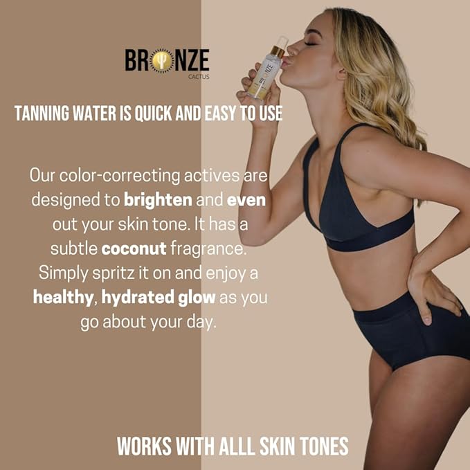 Hydrating Self-Tanning Water Spray – Coconut Scented | Lightweight, Refreshing Mist with Multivitamins | Natural Sun-Kissed Glow | All Skin Types | Vegan Friendly Hydration | 6.7 fl oz