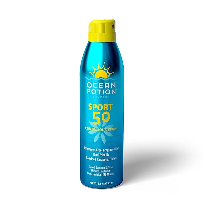 Ocean Potion Sport Sunscreen Spray SPF 50 - Broad Spectrum UVA/UVB Sunscreen | Continuous Sunscreen Spray with Vitamin E & Aloe - Lightweight, Water Resistant, Oxybenzone-Free - 5.5 oz