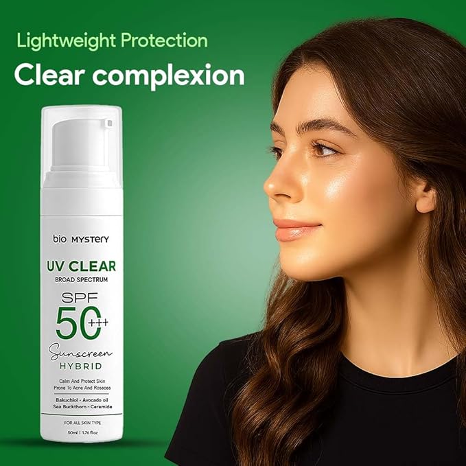 Clear Face Sunscreen Lotion for Acne-Prone Skin | Hybrid Broad Spectrum SPF 50+++ | Lightweight, Non-Greasy & Matte Finish | Daily Facial Sunscreen Oily & Sensitive Skin | 50ml / 1.76 floz