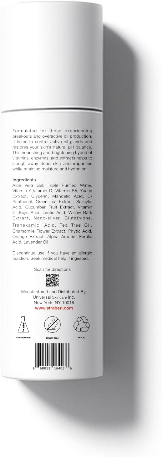 STRABERI Anti-Bac Hybrid Tonic – Oil-Balancing & Clarifying Facial Tonic for Fresher-Looking Skin – 200 ml (6.75 fl oz)