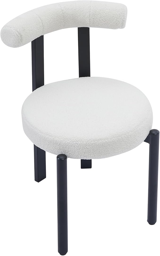 Kiztir Vanity Chair No Wheels Upholstered Teddy Vanity Chair with Back Home Office Desk Chair Boucle Accent Chair Modern Reading Chair Armchair Living Room, Bedroom (Beige)
