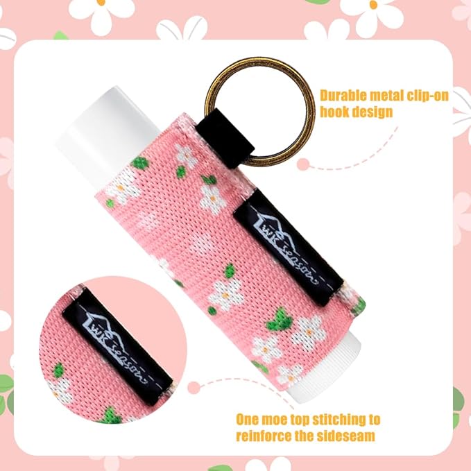 WK IEASON Lip Balm Holder Keychain, Stocking Stuffers For Teen Girls, 3PCS Clip on Lip Gloss Holder Compatible With Chapstick, Burt's Bees Sleeves Holder Key Chains Women Cute Elastic Lipstick Holder