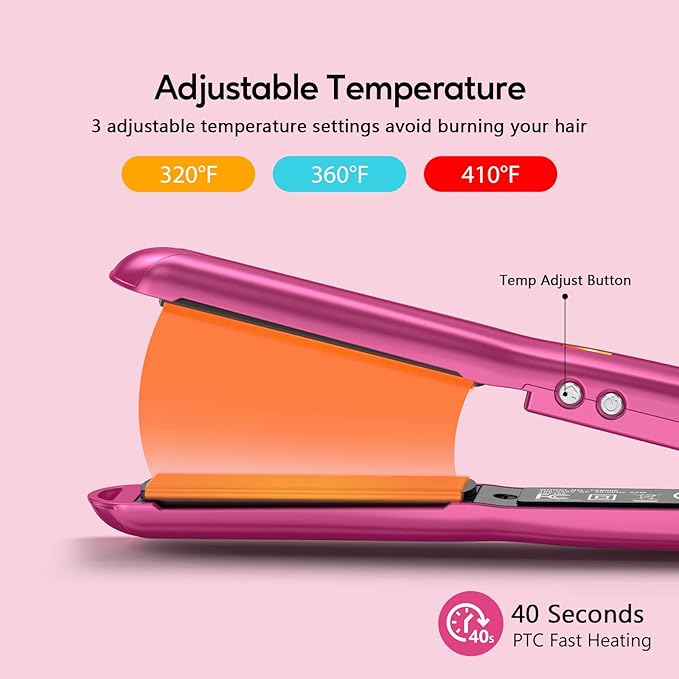 Terviiix Mini Flat Iron Adjustable Temperature, Travel-Size Mini Hair Straightener, Small Flat Irons for Short Hair/Curls Bangs, Ceramic Portable Tiny Hair Curler, Dual Voltage, Auto-Off, Pink, 1/2''