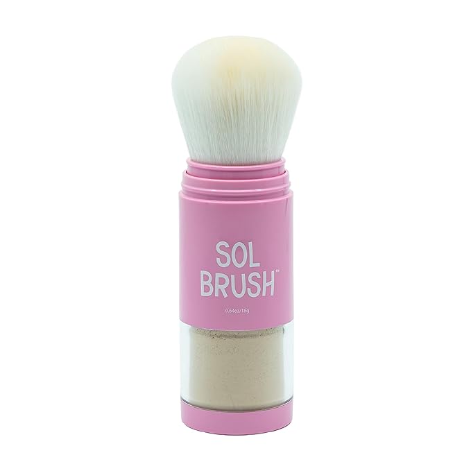 SPF 50 Mineral Sunscreen Powder, Broad Spectrum UVA/UVB Protection Sunscreen, Mess Free Brush On Applicator, Clean & Cruelty Free, Water Resistant (80 Minutes), Pink, Fair
