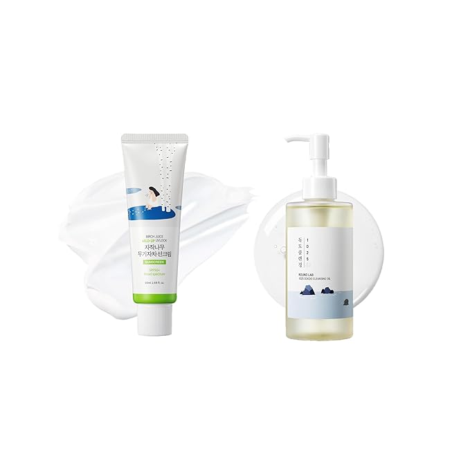 ROUND LAB Birch Juice Mild-up Mineral Sunscreen & 1025 Dokdo Cleansing Oil Set, Lightweight UV Protection + Deep Cleansing Duo, Daily Skincare Routine for Sensitive Skin, Korean Skin Care