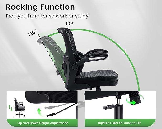 AreShark Office Chair Ergonomic Desk Chairs with Adjustable Lumbar Support, High Back Breathable Mesh Chair with Wheels& Flip-up Armrests,Rolling Swivel Comfy Task Computer Chair for Home Work Gaming