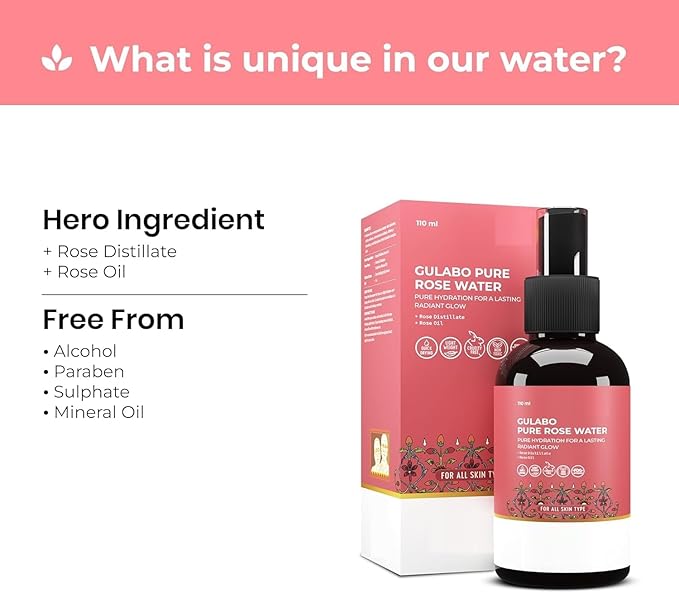 Gulabo Premium Rose Water | Skin, Face and Hair Toner | for All Skin Types | 110 ml