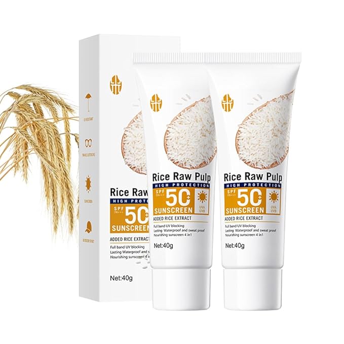 Rice Sunscreen Cream,2 Pcs Rice Probiotics Organic Relief Sunscreen for Face and Body-Moisturizing,Skin Protection and All Skin Types,Facial Body Rices Sunblock for Women Man (A)