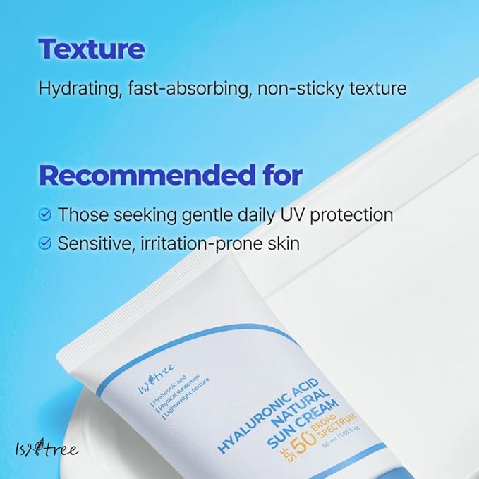 ISNTREE Hyaluronic Acid Daily Sun Gel 50ml, 1.69 fl oz + Hyaluronic Acid Natural Suncream 50ml, 1.69 fl oz