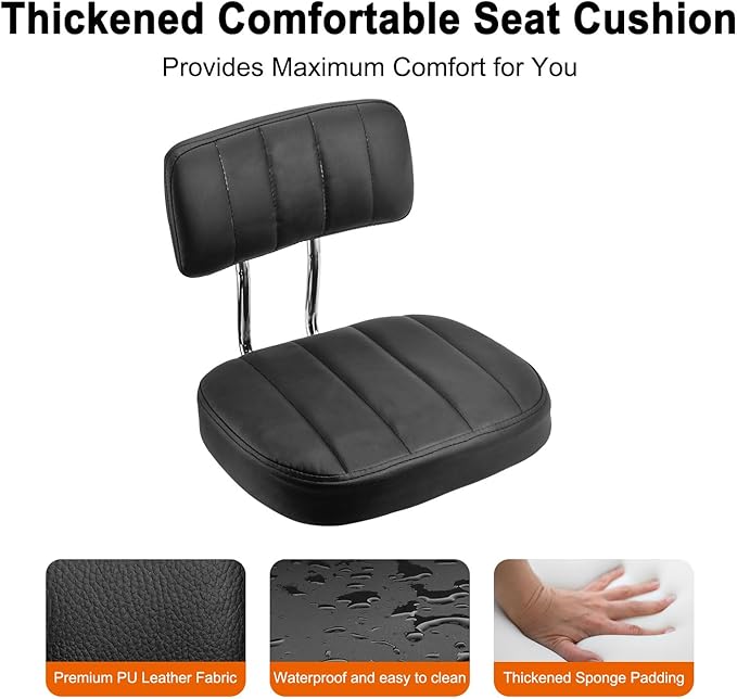 JOSTZHXIN Office Desk Chair with Wheels, Rolling Stool with Backrest Height Adjustable, Swivel Stool with Low Back Lumbar Support, Square PU Leather Swivel Chair with Back