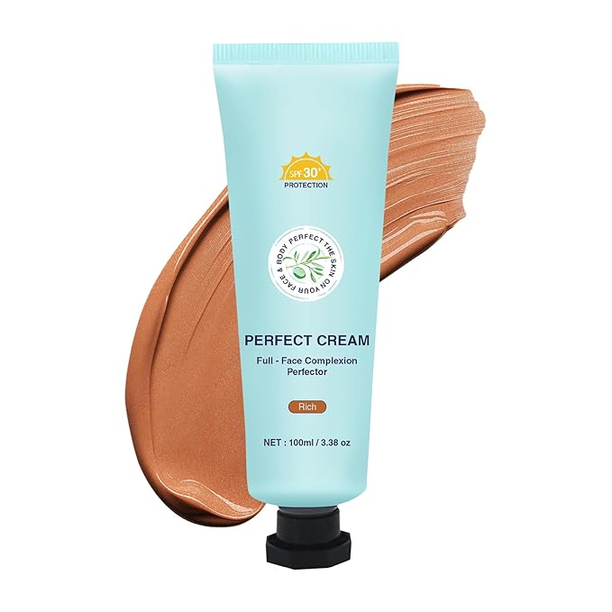 Skin Tint CC Cream Foundation with SPF 30,All-Over Complexion Perfector Shimmery Moisturizer,Concealer & Full Coverage Makeup,Waterproof & Transfer-Resistant,12H Wear for Flawless Complexion (Rich)