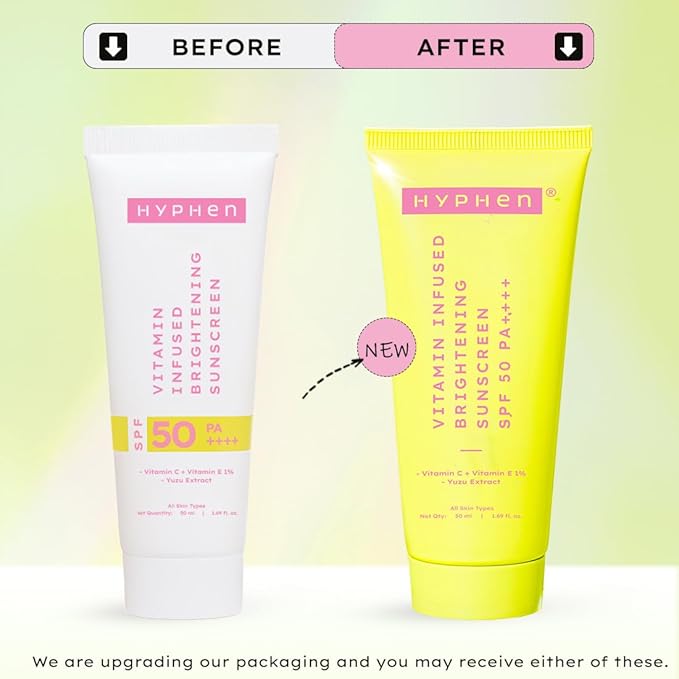 Hyphen Vitamin Infused Brightening Sunscreen With SPF 50 PA++++ | 12hrs UVA-UVB & Blue Light Protection |Brightens Skin, Gives Matte Finish & No White Cast | Lightweight | For All Skin Types - 50ml