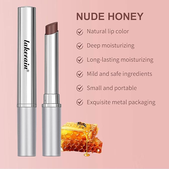 Honey Lipstick Sheer Tinted Lip Balm, Hydrating & Nourishing, Natural Glossy Finish, Moisturizing Lip Color for All Skin Tones Women, Nude
