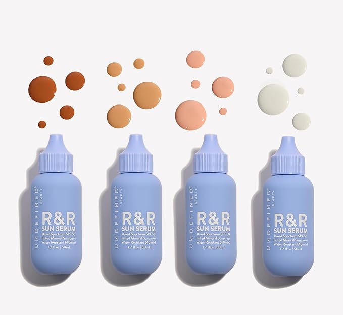 Undefined R&R Sun Serum SPF 50 PA++++ Mineral Sunscreen with Niacinamide, Water Resistant Broad Spectrum Protection & Blue Light Defense (Light Tint)
