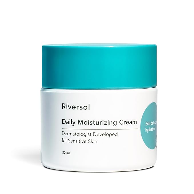 Riversol Daily Face Moisturizer for Normal to Dry & Rosacea-Prone Skin | Fragrance Free Lightweight Hydrating Cream | Redness Relief w/Vitamin C & E | Dermatologist Developed | 4 Month Supply