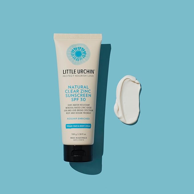 LITTLE URCHIN Natural Clear Zinc Sunscreen – SPF 30 Broad Spectrum – Water-Resistant, Vegan, Reef Safe – 22.75% Zinc Oxide – 3.4 oz