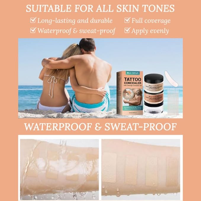 Tattoo Cover Up, Waterproof Concealer Makeup Cream, Skin Concealer Set for Tattoos/Scars/Birthmarks/Dark Spots/White Spots, Suitable for Both Men and Women-2 Color (Brown)