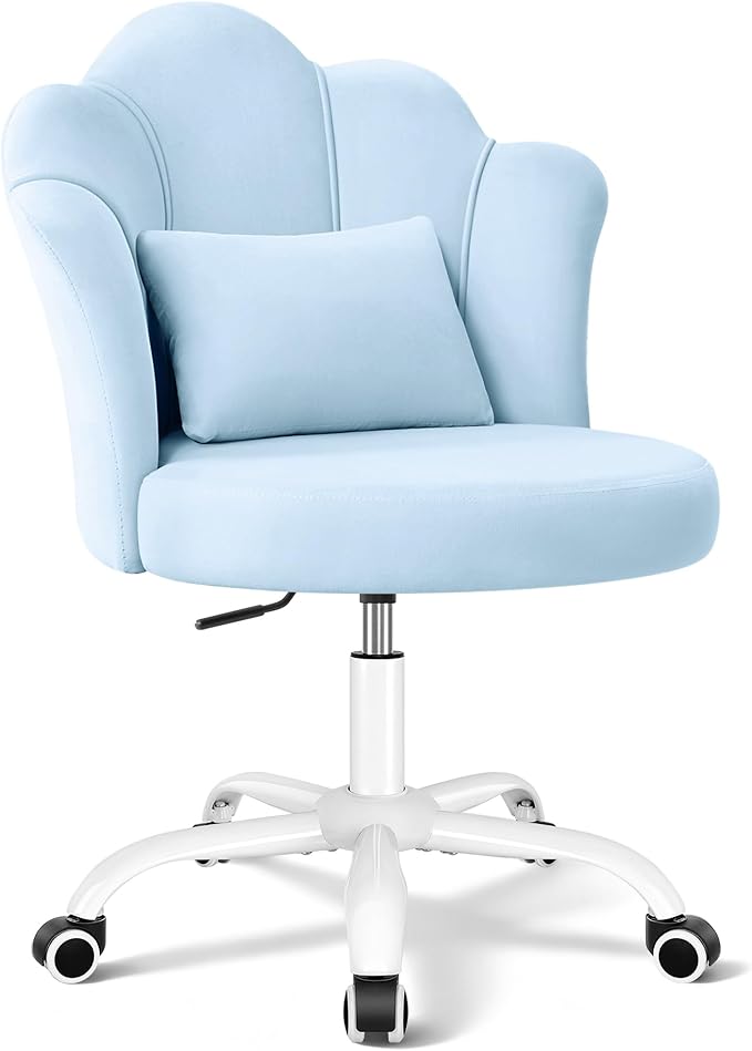 Petal Vanity Chair with Wheels, 3.15" Extra Thick Comfy Makeup Chair, Adjustable Modern Swivel Armless Desk Chair for Girls Women, Aesthetic Small Office Chair for Bedroom Dorm