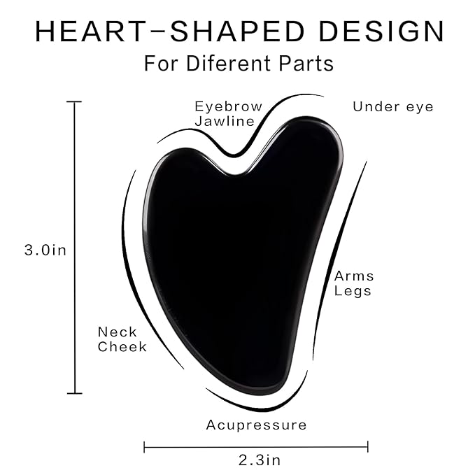 Gua Sha Facial Tools, Natural Obsidian Guasha Tool for Face,Double Chin & Jawline, Gua Sha Stone Self-Skin Care Face Stone Gua Sha tools for Women Guasha Stone, Black