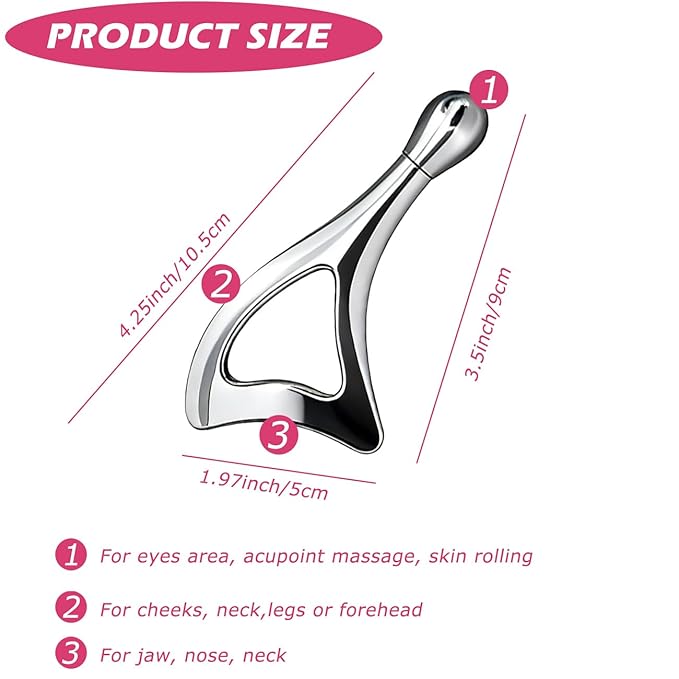 Gua Sha Facial Tools with Eye Roller, Facial Massage Tool for Face Sculpting Daily Beauty Routine Edema, Gift for Women Silver