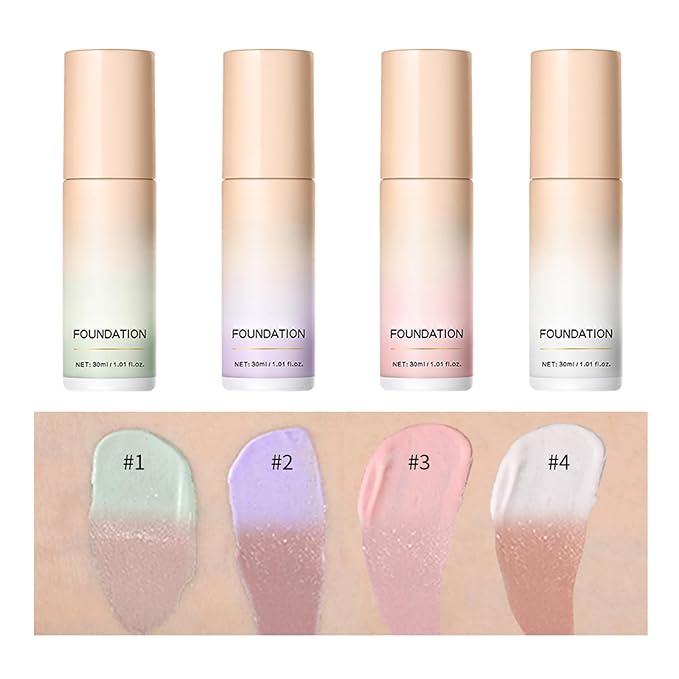 Color Changing Foundation, Color Correcting CC Cream with Centella, Even Red Skin Tone, Lightweight Non-Greasy, Hydrating, Sheer Coverage, Multiuse Face Concealer with Natural Finish(Purple)