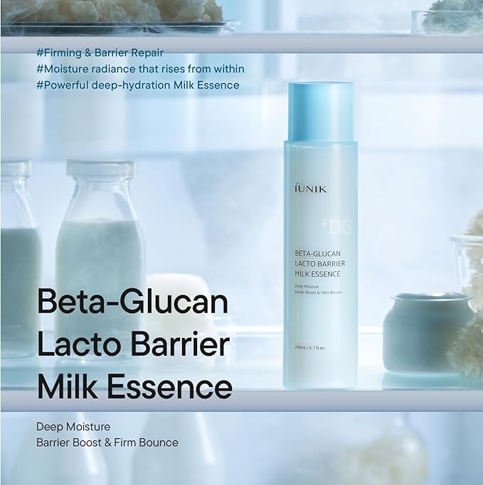 IUNIK Beta-Glucan Barrier Milk Essence, Hydrating & Barrier Care for Sensitive Dry Skin, Lightweight Daily Essence, 200ml / 6.7 fl oz