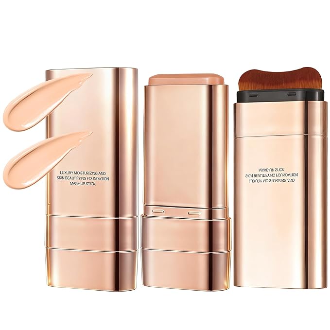 Dual-Ended Concealer Foundation Stick, Korean Foundation Stick 3 in 1 with Brush, Long-Lasting, Lightweight, Brightens for All Skin Types (#02 Natural)