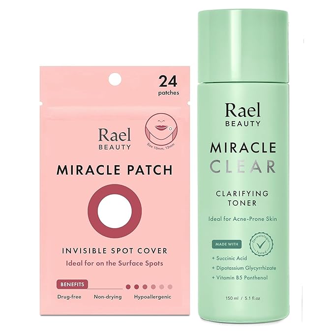 Rael Miracle Bundle - Invisible Spot Cover (24 Count), Clarifying Toner (5.1 fl. oz)