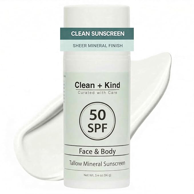 Tallow Sunscreen SPF 50 with Non-Nano Zinc Oxide – Natural Mineral, Reef-Safe & Non-Toxic Sunblock for Face & Body – Non-Greasy, Moisturizing Protection for Sensitive Skin (3.4 oz)