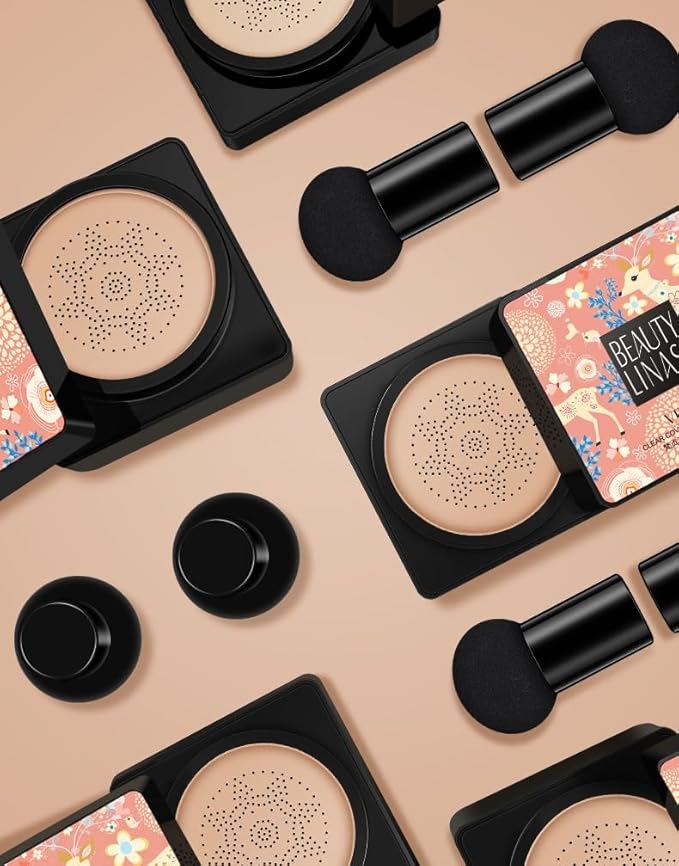 Lovelycat Mushroom Head Air Cushion BB Cream Even Skin Tone Makeup Base PrimerConcealer Lasting Nude Makeup Moisturizing Brightening Pigment CC Liquid Foundation (B-lvory)