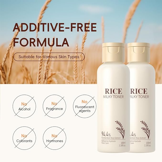 Rice Toner for Face,2 Pack Rice Milky Toners for Moisturizing,Hydrating,Refreshing,Improving Skin Texture and Softening Skins,Men Women Facial Oil Skin Rices Toner,100ml/3.52 Fl oz