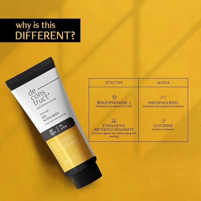 De-construction Lightweight Gel Sunscreen with SPF 55+ PA+++, Broad Spectrum Protection, 50g